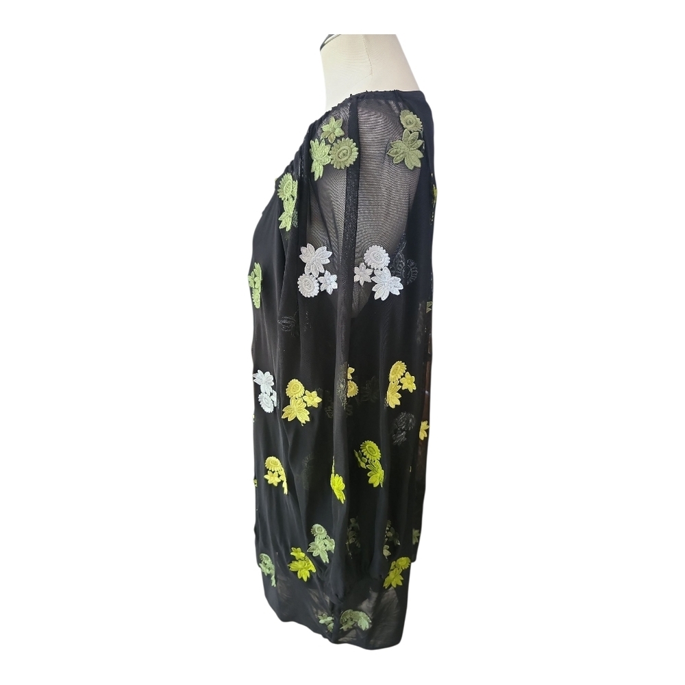 Skyes The Limit Black Floral Sheer Tunic Dress 2X Boho Layered Lined - Picture 6 of 10